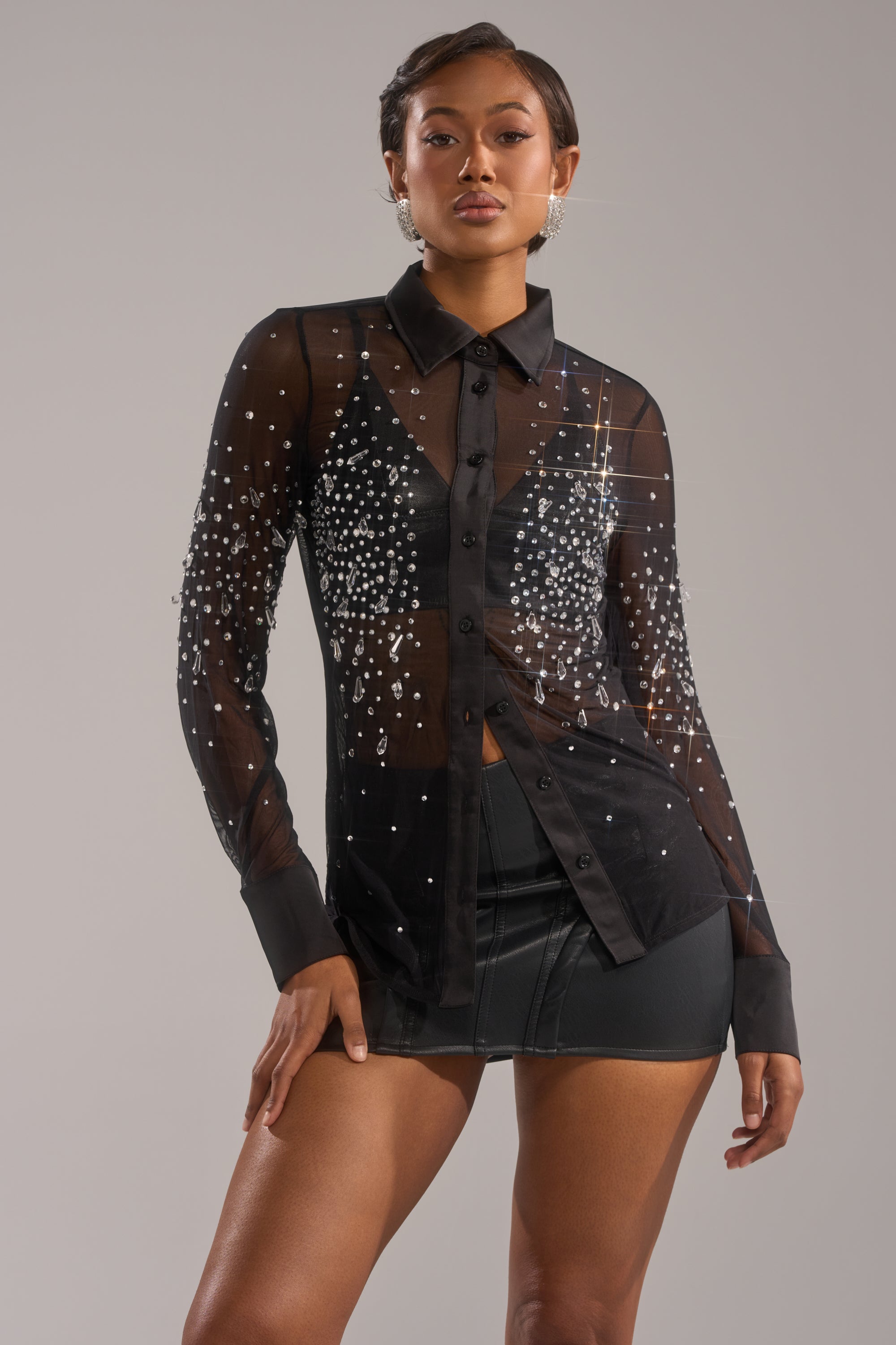 BLING BLING MESH BUTTON DOWN
