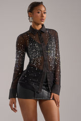 BLING BLING MESH BUTTON DOWN