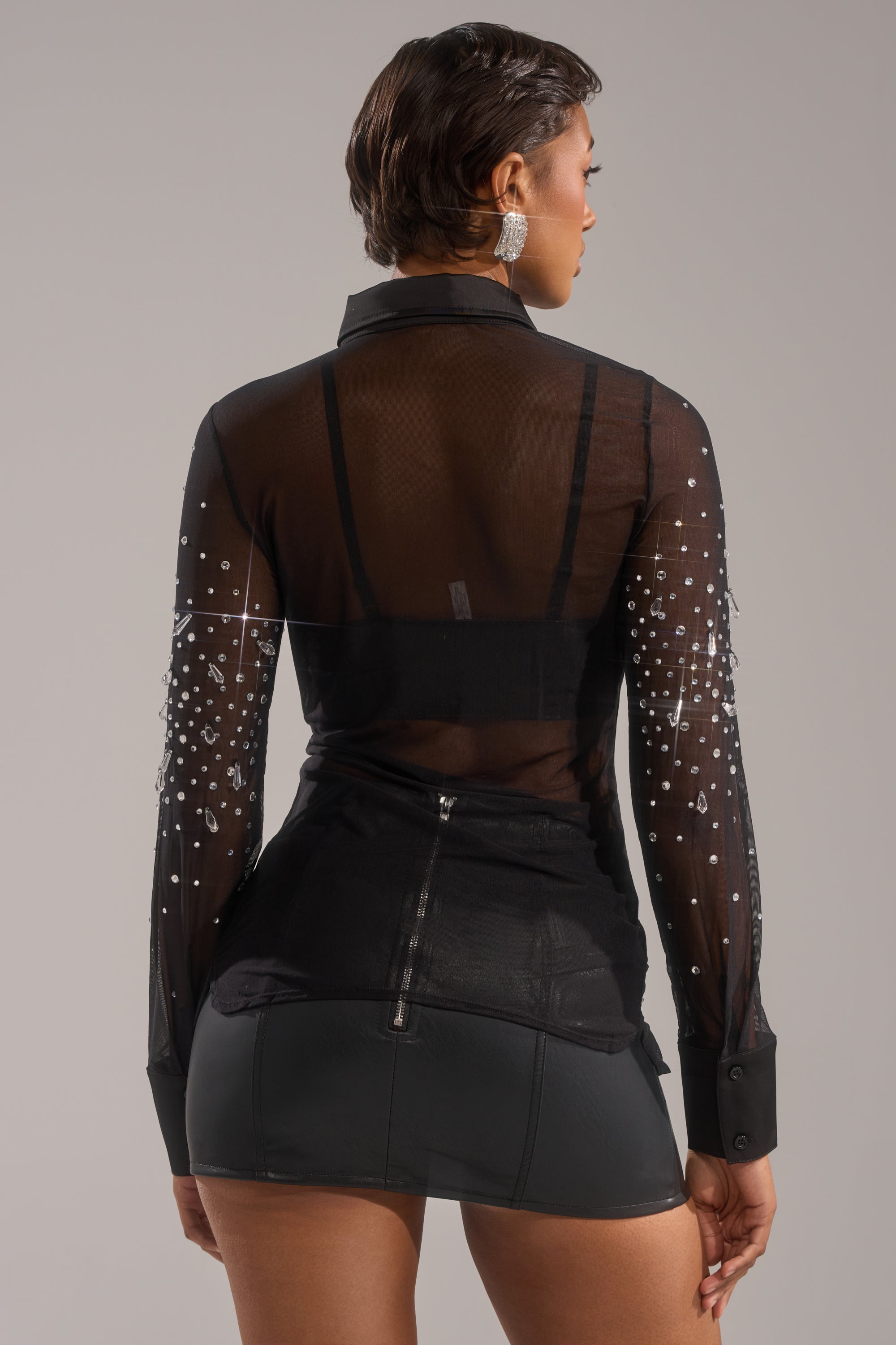 BLING BLING MESH BUTTON DOWN