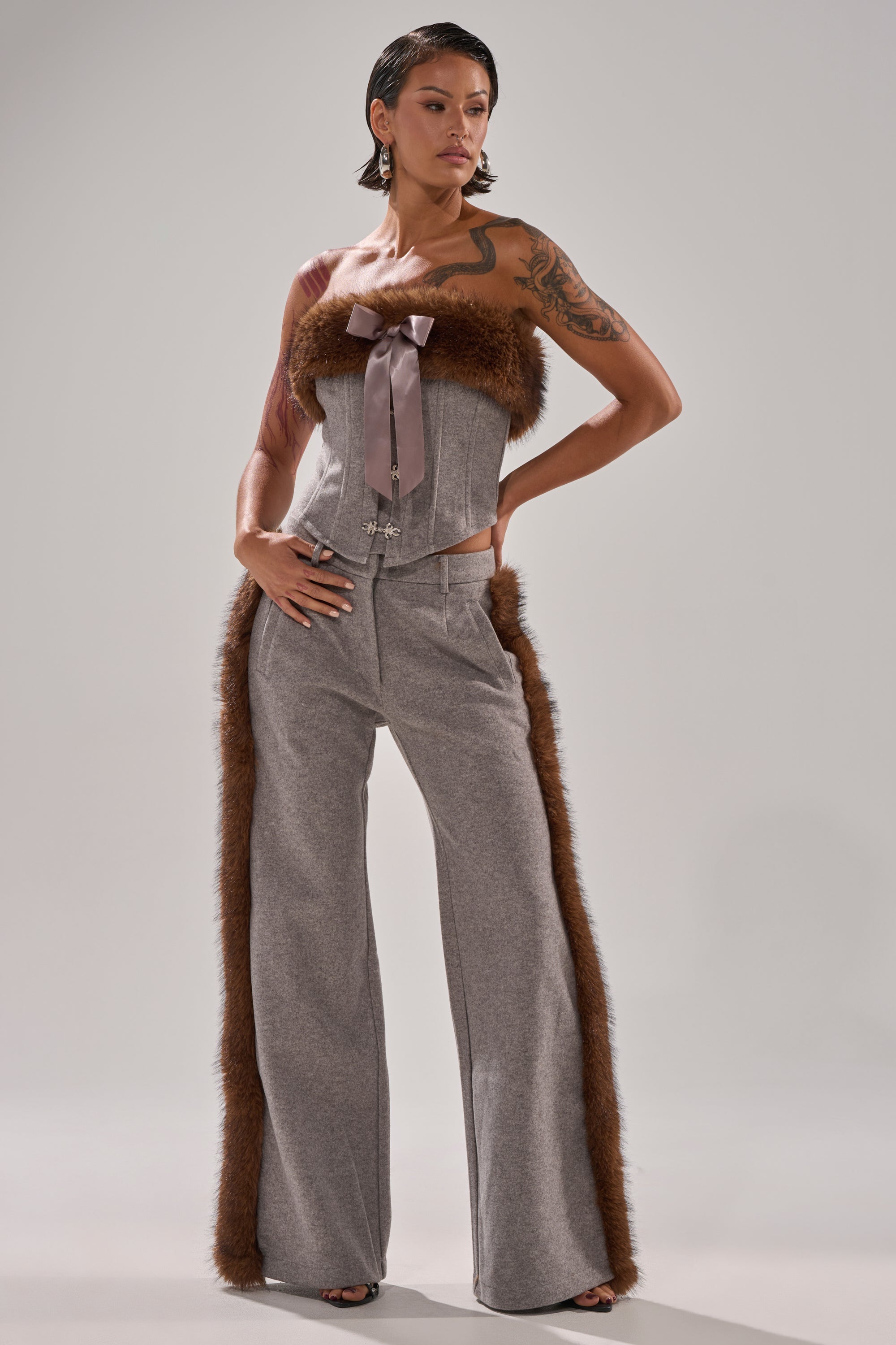 HALLE FUR TRIM WIDE LEG PANT