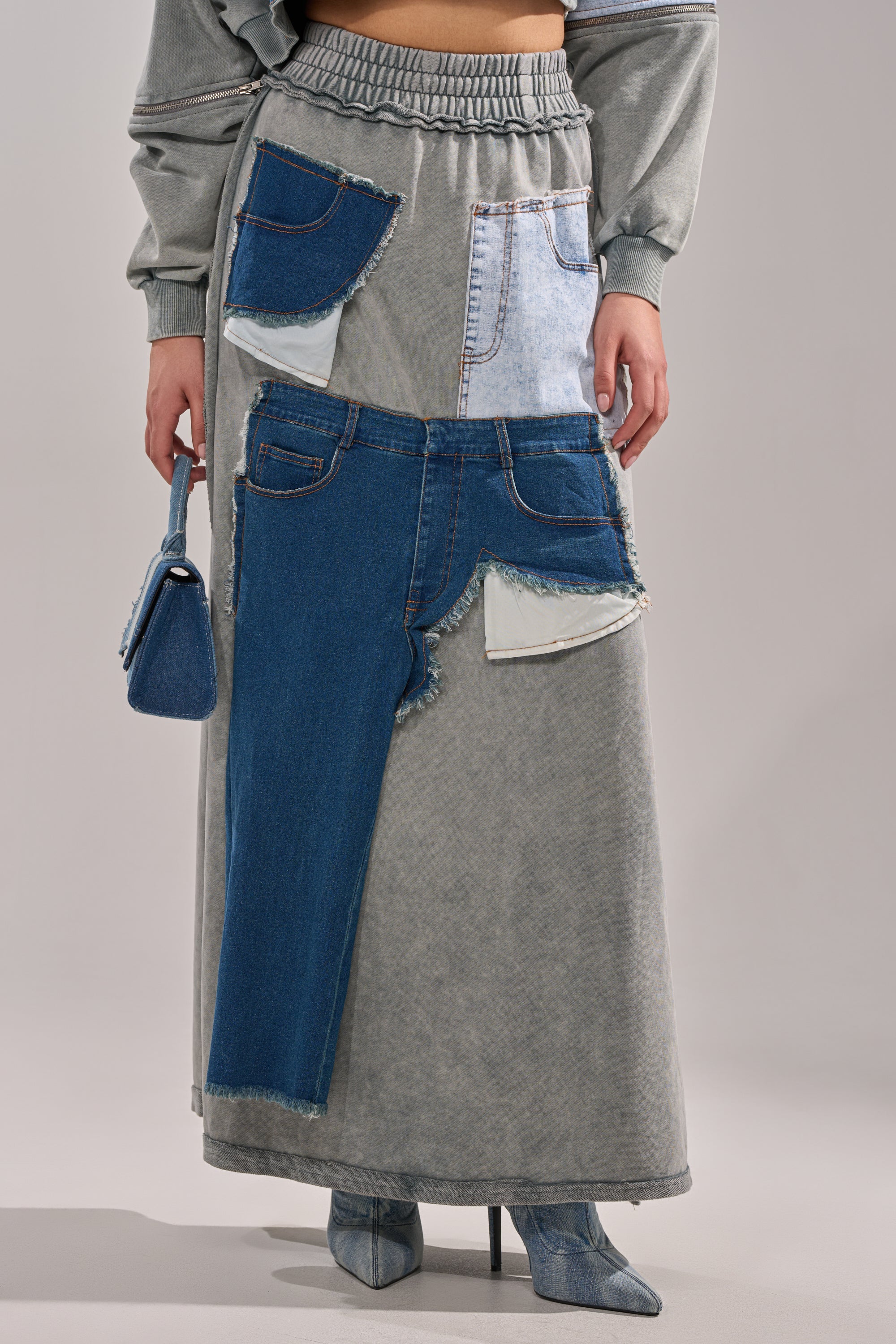 DENIM DREAMS ZIPPER DETAIL MAXI SKIRT