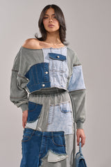 DENIM DREAMS ZIPPER DETAIL SWEATSHIRT