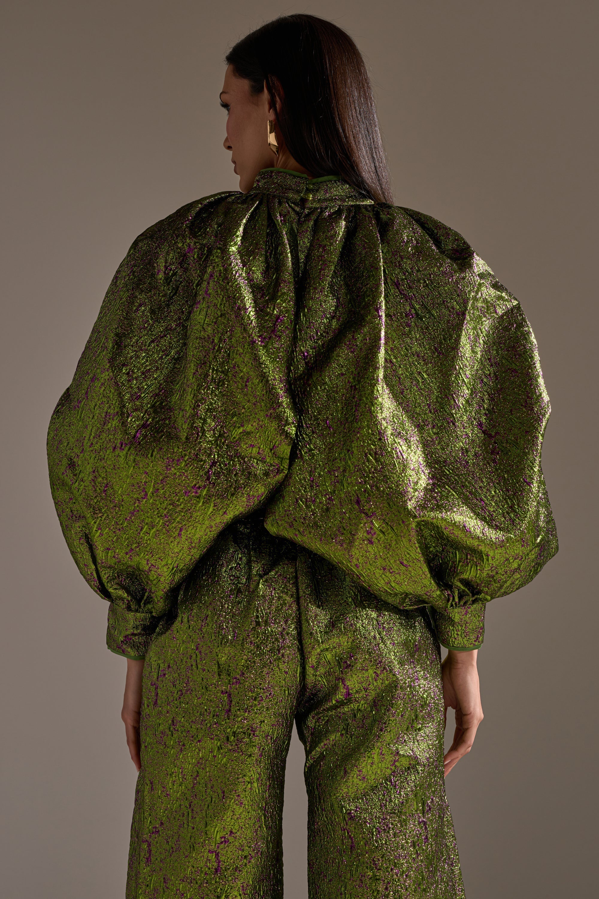 LAYLA BROCADE PUFF SLEEVE MOCK NECK TOP