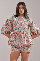 TEA TIME FLORAL BROCADE SHORT SLEEVE BLOUSE