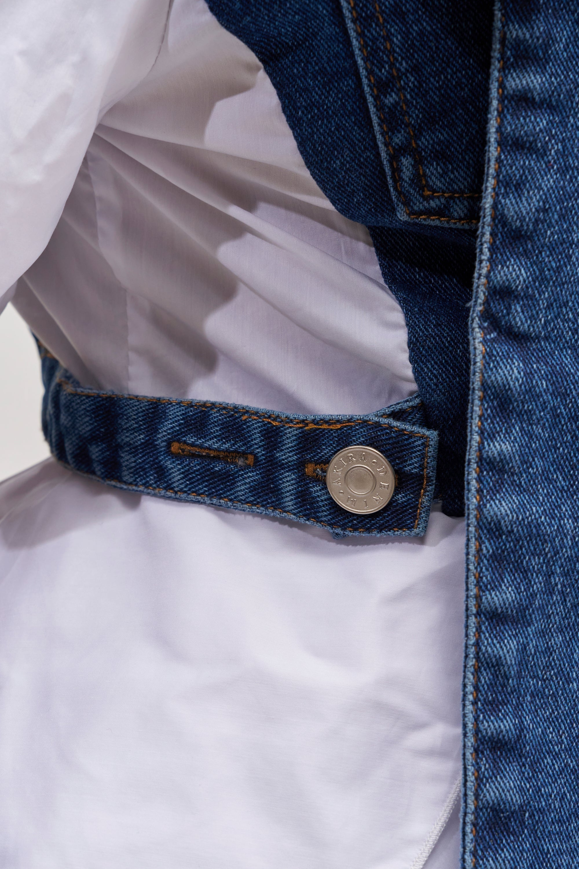 FAITH SHORT SLEEVE DARK BLUE DENIM TIE POPLIN BLOUSE