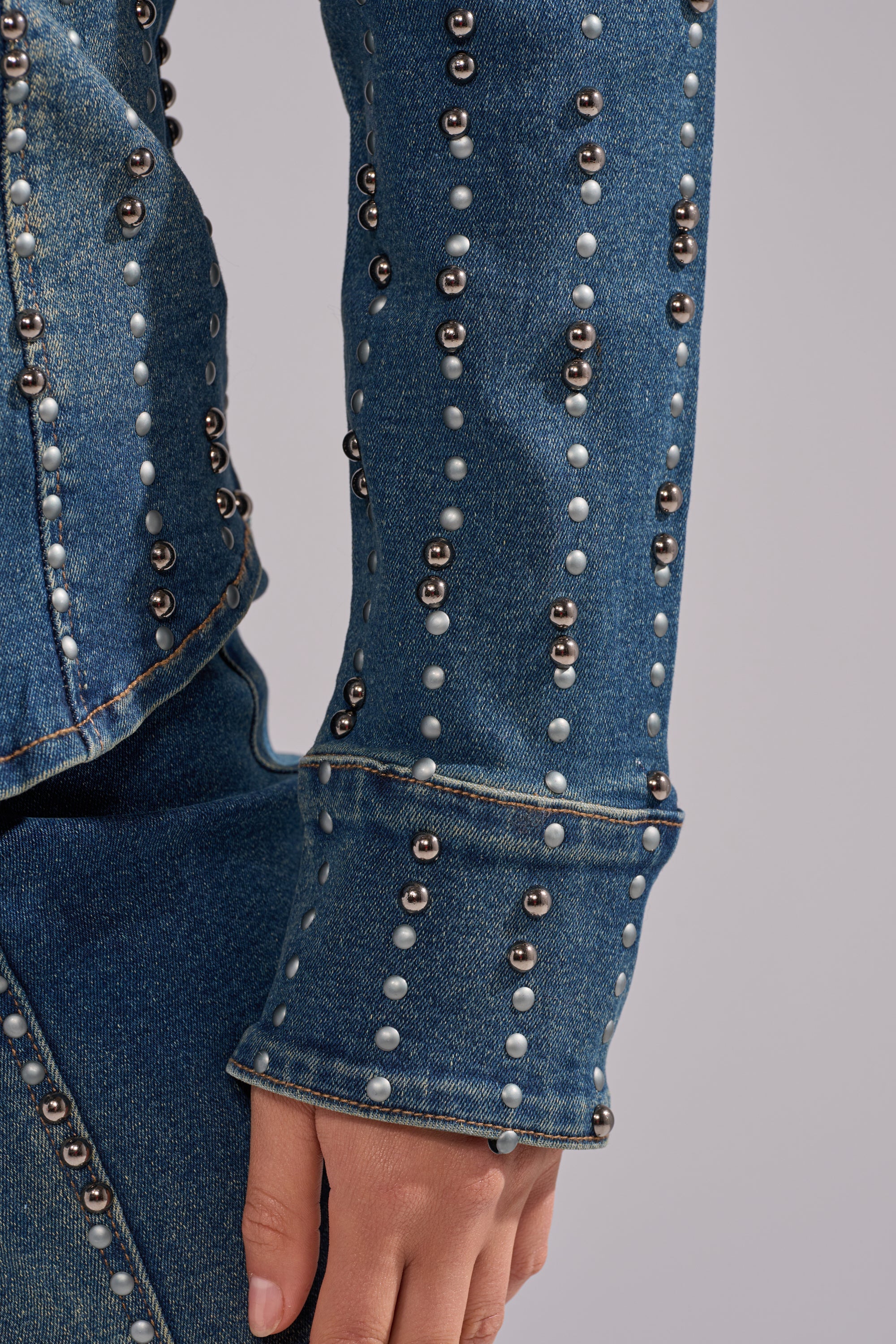 GLAMOUR STUDDED BUTTON DOWN DENIM TOP