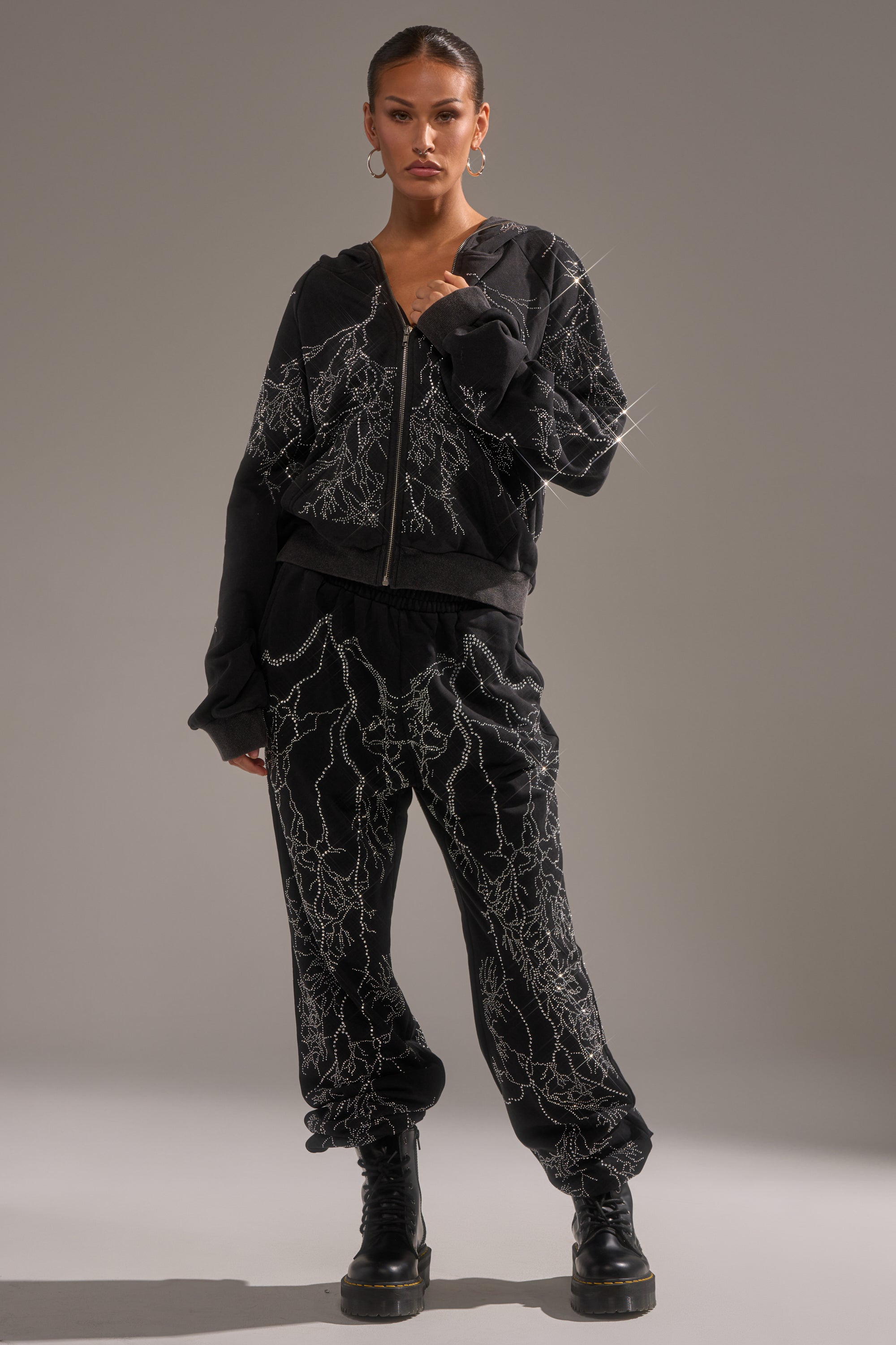 ELECTRIC LOVE RHINESTONE ZIP UP SWEATSHIRT