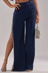POPPIN OUT RHINESTONE DENIM PANT IN DARK WASH DENIM