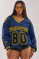 ALL AROUND THE WORLD DENIM SWEATSHIRT IN DARK BLUE