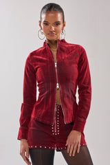 RODEO VIBES VELVET DENIM ZIP UP