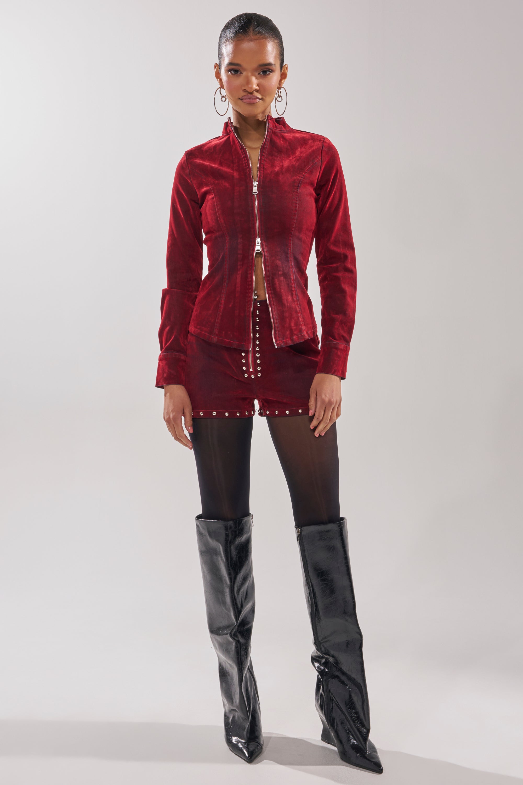 RODEO VIBES VELVET DENIM ZIP UP