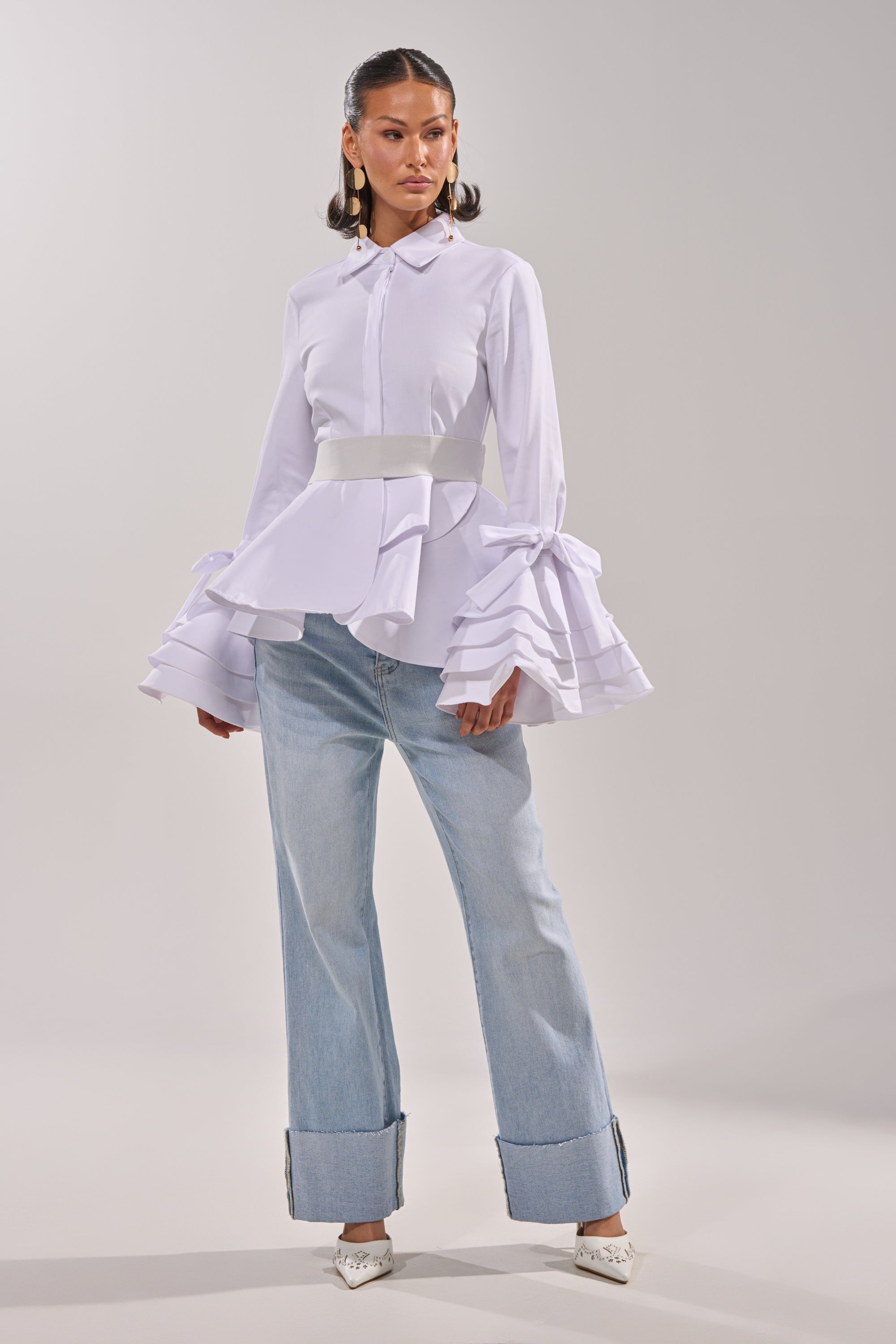ELEGANT PEPLUM BUTTON DOWN BLOUSE