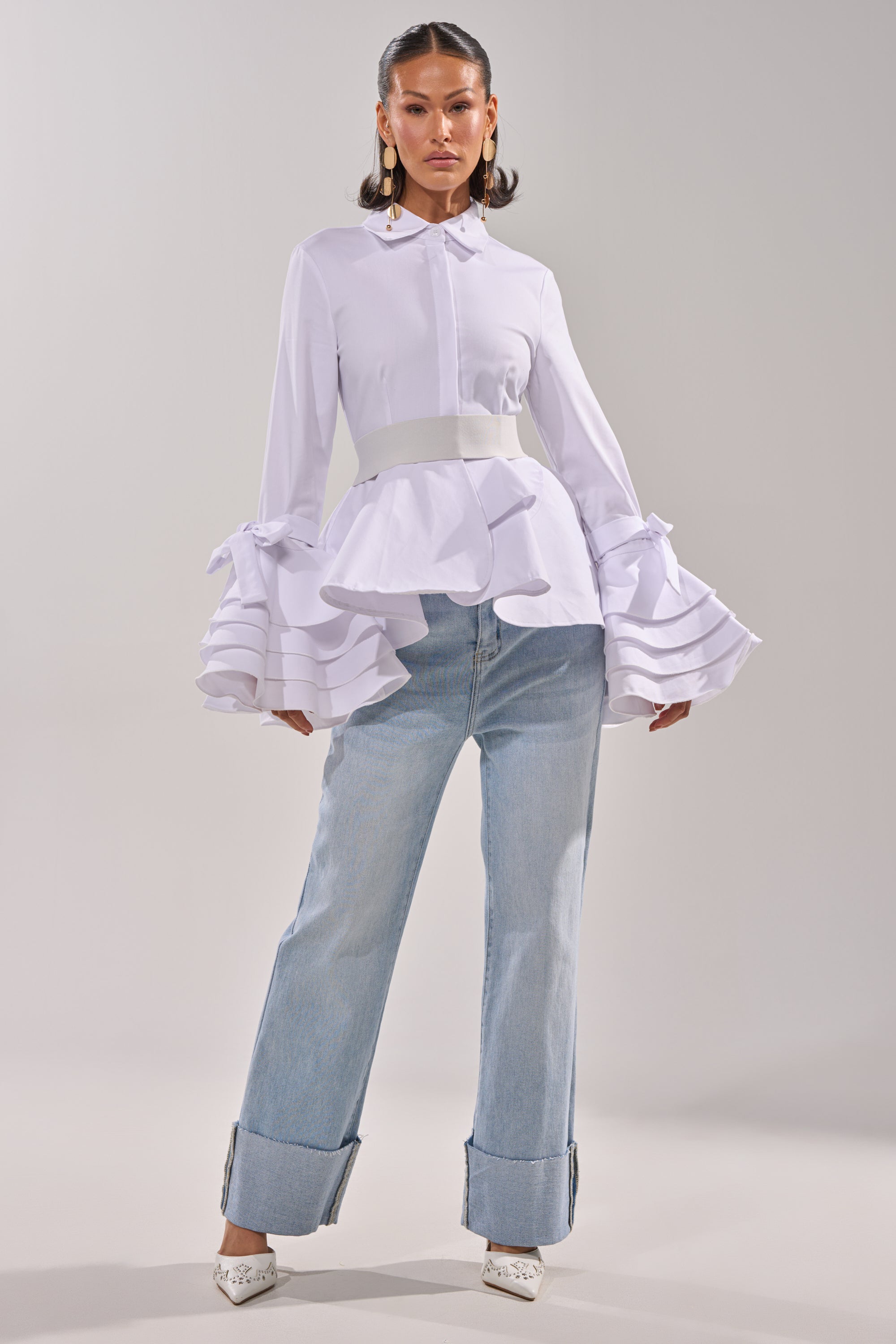 ELEGANT PEPLUM BUTTON DOWN BLOUSE