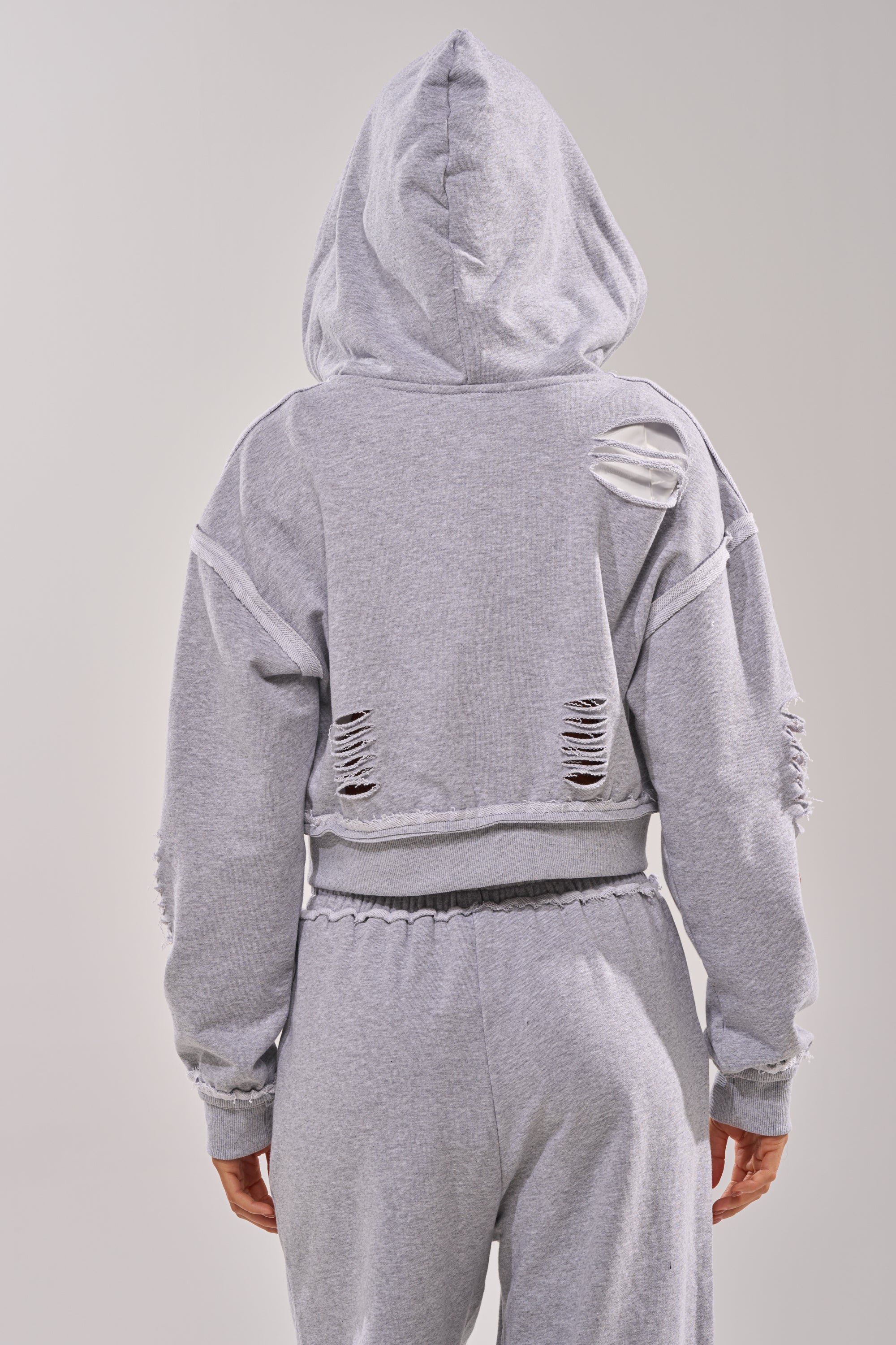 CROSSED OUT DISTRESSED ZIP UP SWEATSHIRT