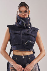 MODEL BEHAVIOR TOP IN DARK BLUE DENIM