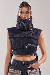 MODEL BEHAVIOR TOP IN DARK BLUE DENIM