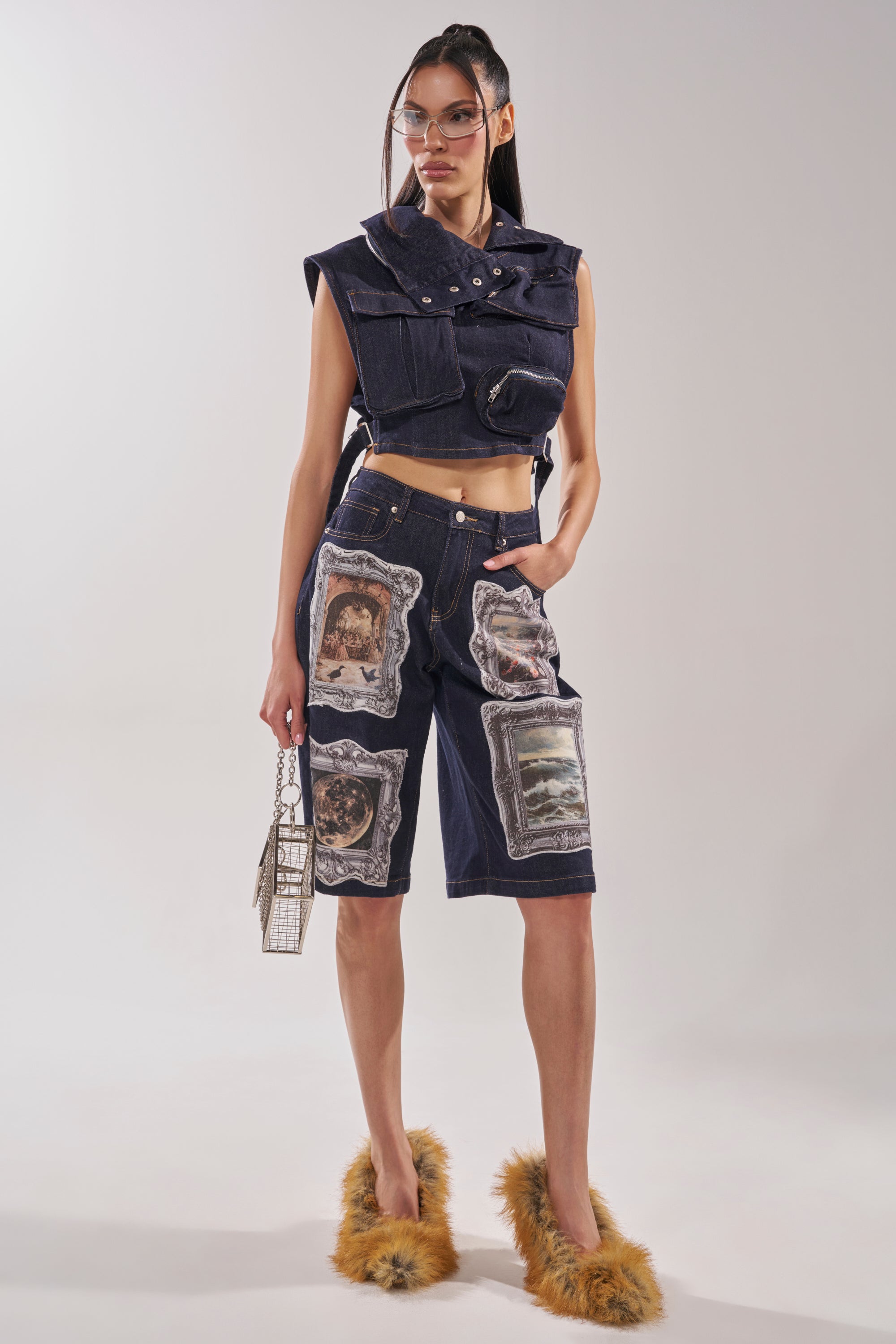 MODEL BEHAVIOR TOP IN DARK BLUE DENIM