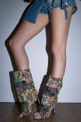 AZALEA WANG JONICE FLORAL RHINESTONE EMBELLISHED OPEN TOE BOOTIE