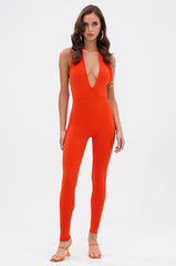 KEEP IT CASUAL HALTER JUMPSUIT IN ORANGE