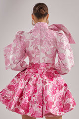 RENAISSANCE TWO-TONE BROCADE MINI DRESS IN PINK