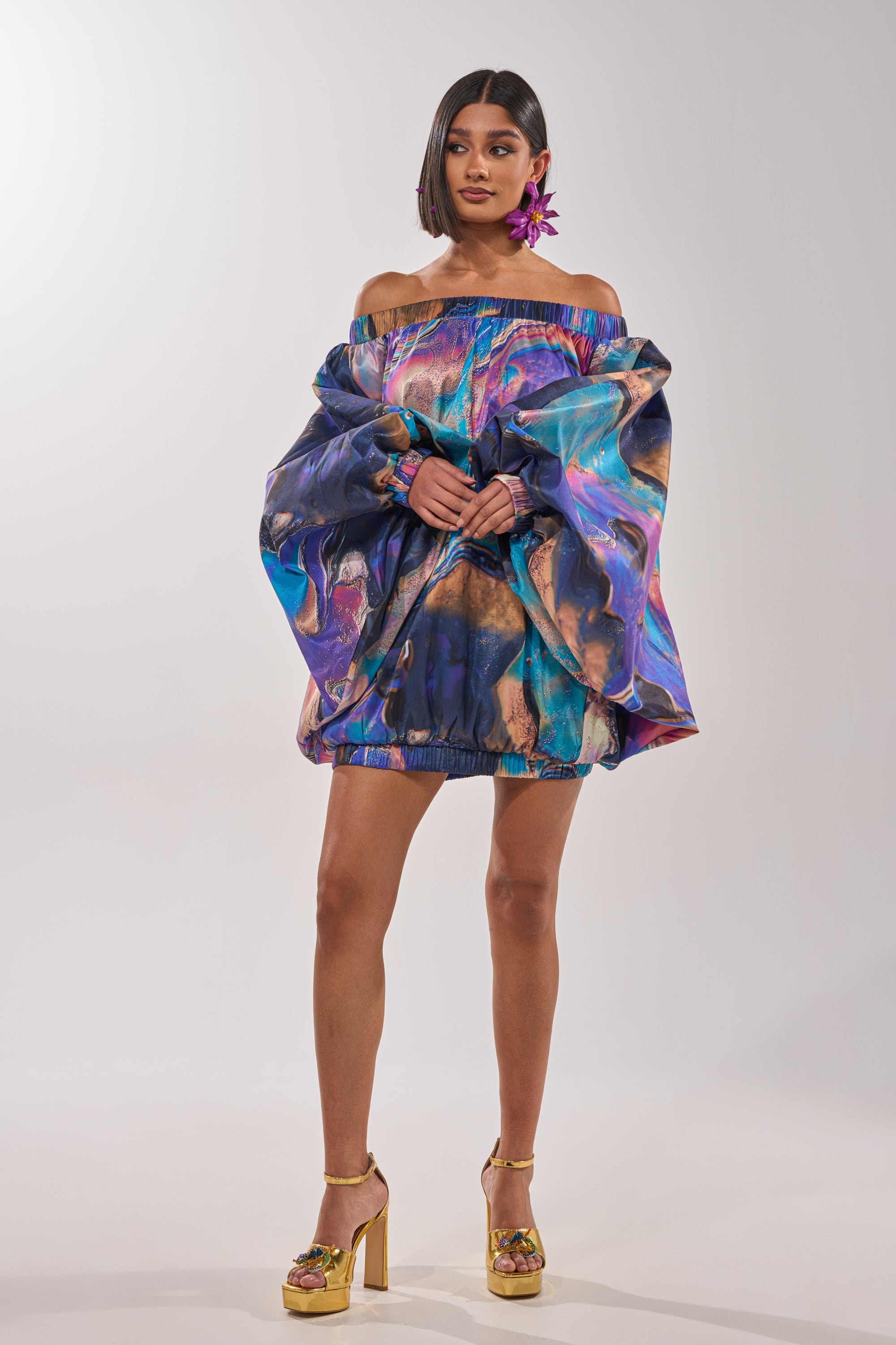 OUT FOR BRUNCH PATTERNED MINI DRESS