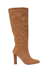 AZALEA WANG JUDY TAN SUEDE BLOCK HEEL BOOT