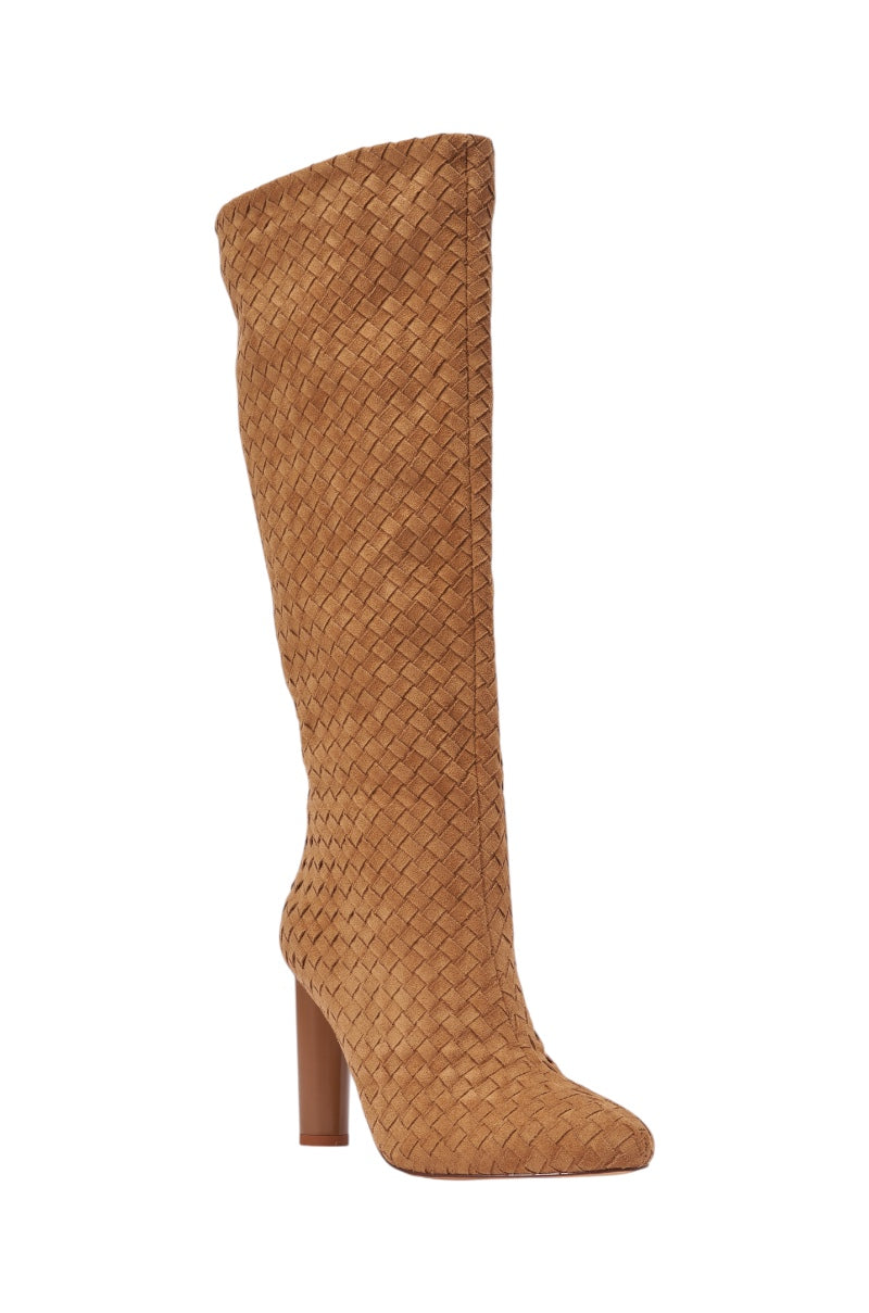 AZALEA WANG JUDY TAN SUEDE BLOCK HEEL BOOT