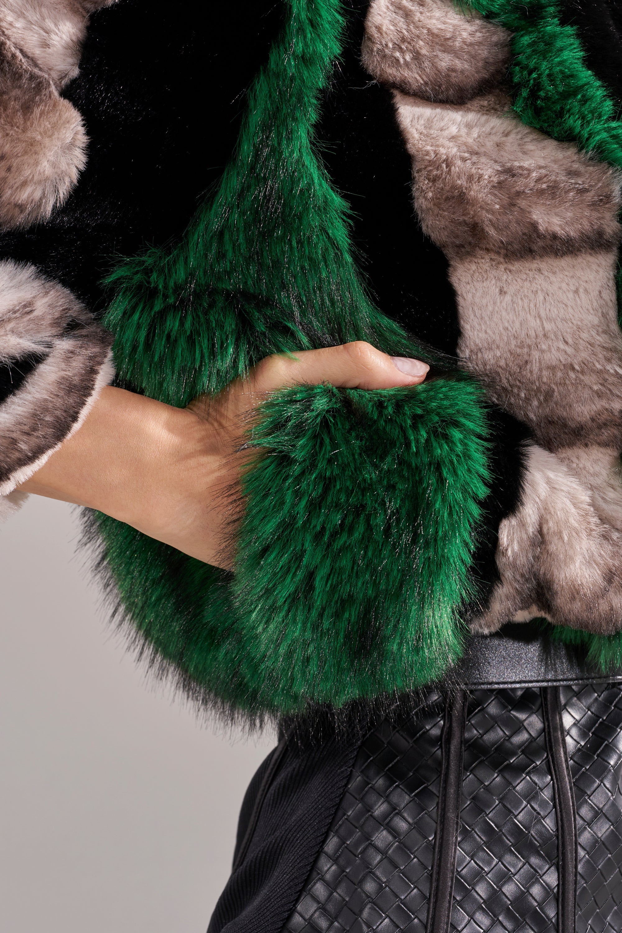 SUPERNOVA PANELED FAUX FUR IN GREEN