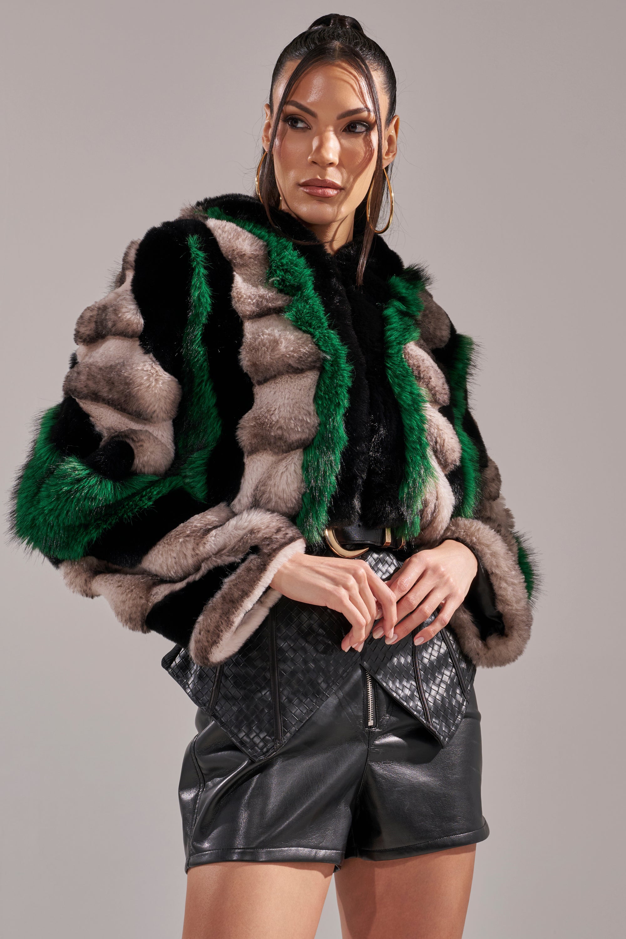 SUPERNOVA PANELED FAUX FUR IN GREEN