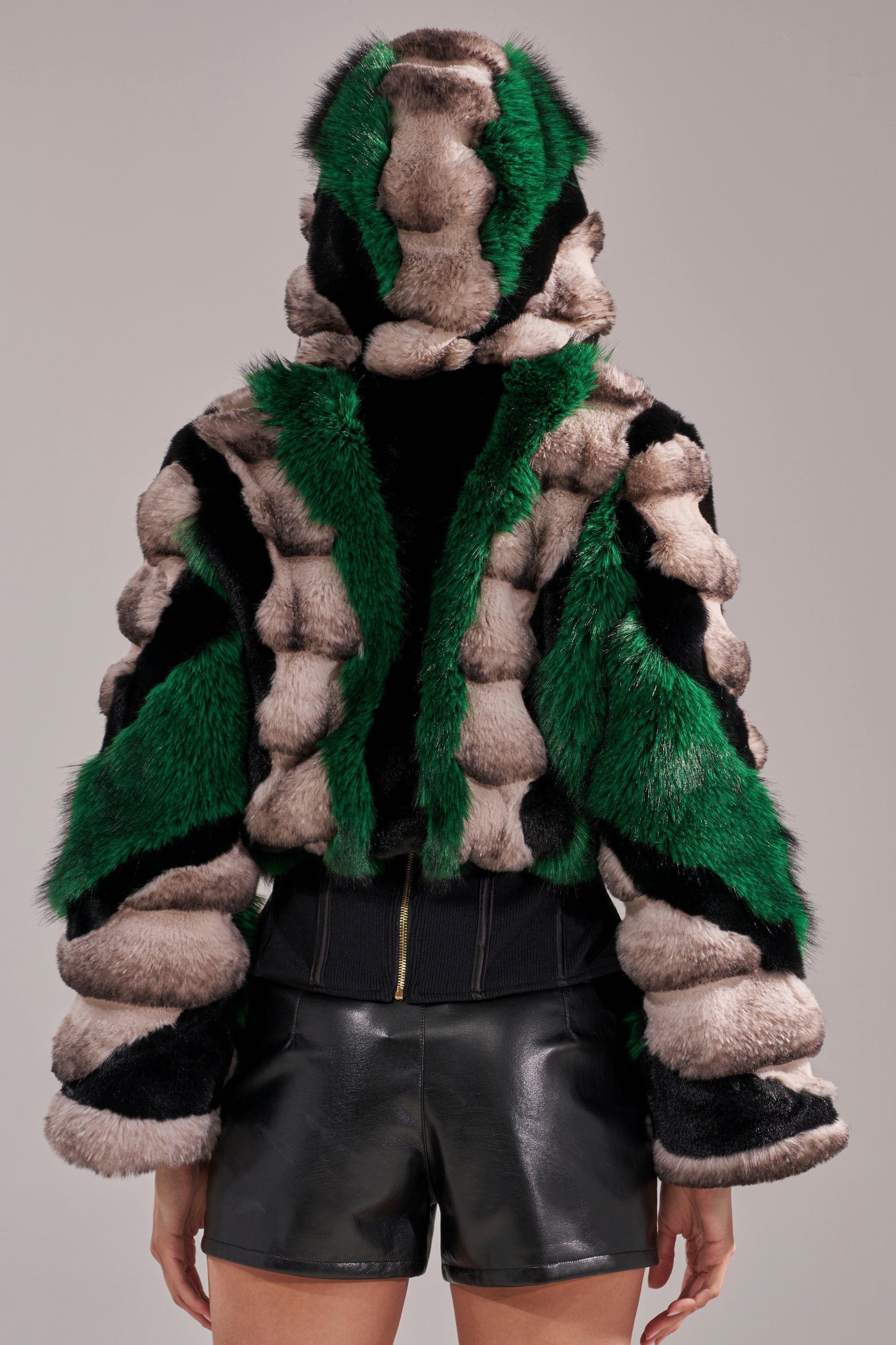 SUPERNOVA PANELED FAUX FUR IN GREEN