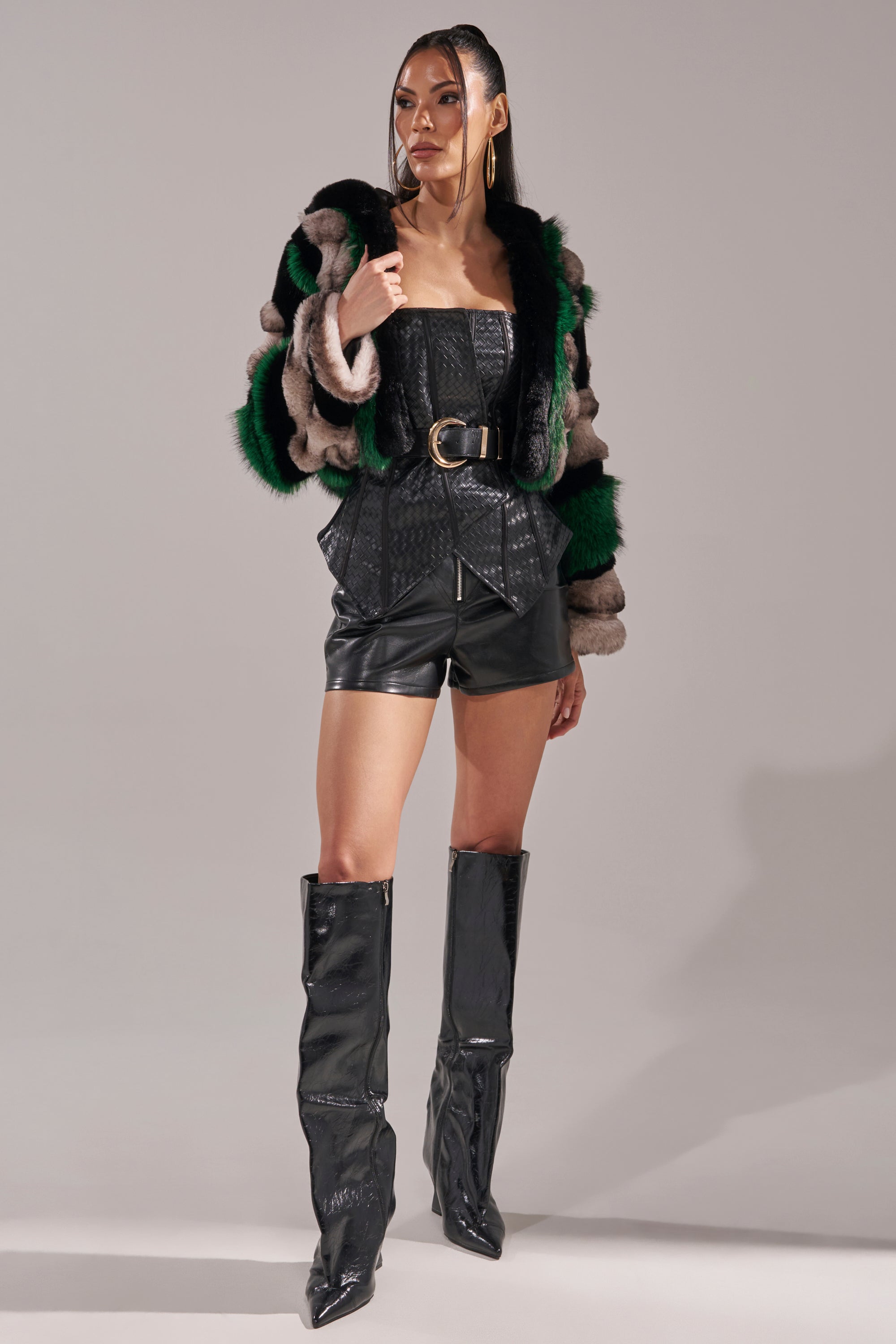 SUPERNOVA PANELED FAUX FUR IN GREEN