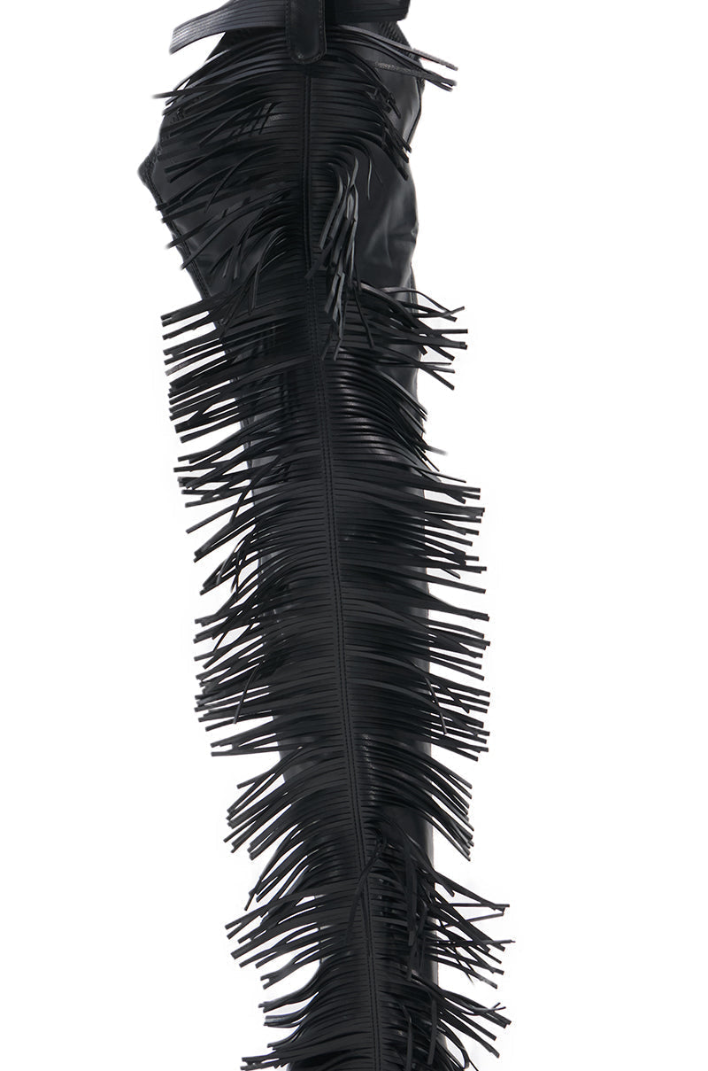 AZALEA WANG KATRICE BLACK STILETTO WESTERN FRINGE CHAP BOOT