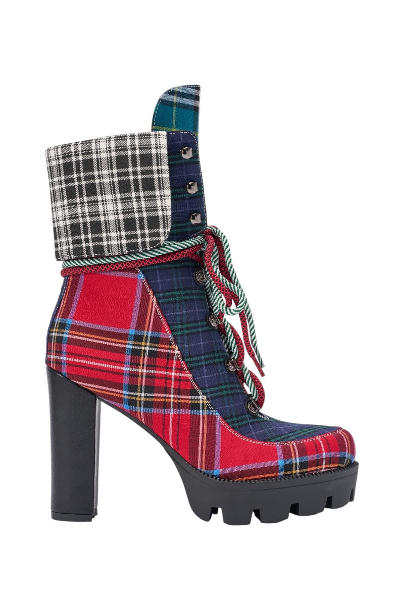 AZALEA WANG KNICKERBOCKER MULTI PLAID PATCHWORK BLOCK BOOTIE