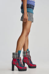 AZALEA WANG KNICKERBOCKER MULTI PLAID PATCHWORK BLOCK BOOTIE