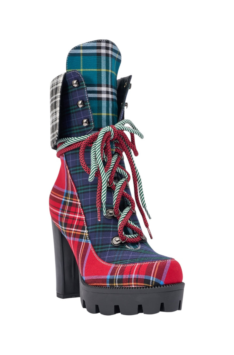 AZALEA WANG KNICKERBOCKER MULTI PLAID PATCHWORK BLOCK BOOTIE