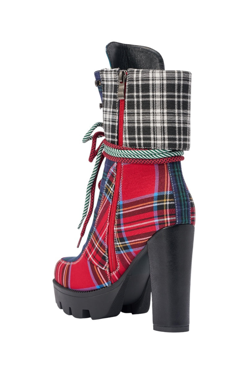 AZALEA WANG KNICKERBOCKER MULTI PLAID PATCHWORK BLOCK BOOTIE