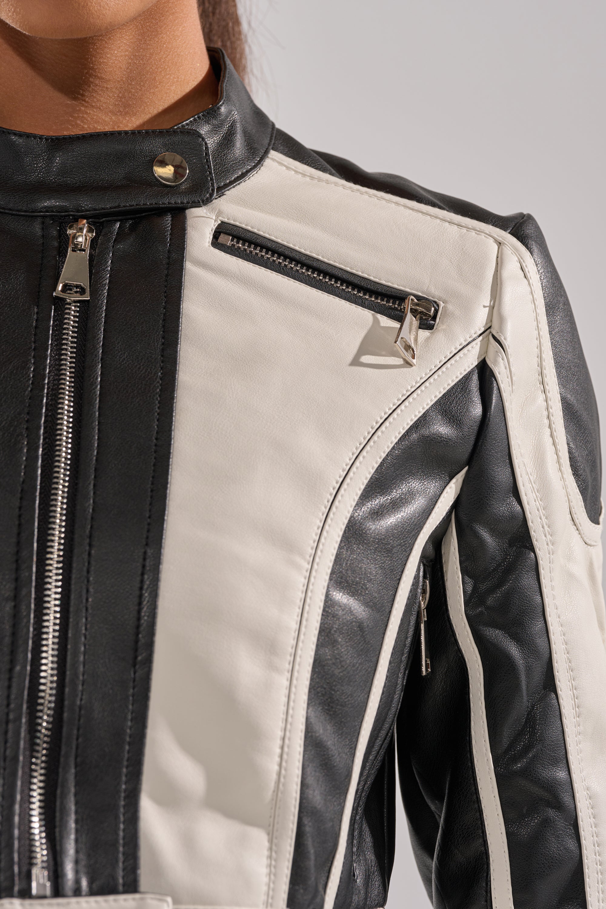BETTER LUCK CROPPED MOTO IN BLACK WHITE