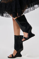AZALEA WANG KYVELI BLACK WEDGE OPEN TOE BOOTIE