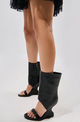 AZALEA WANG KYVELI BLACK WEDGE OPEN TOE BOOTIE