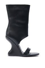 AZALEA WANG KYVELI BLACK WEDGE OPEN TOE BOOTIE