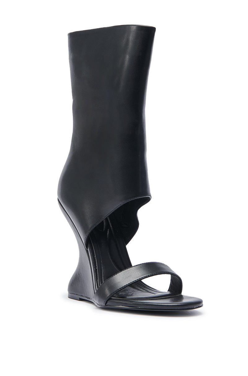 AZALEA WANG KYVELI BLACK WEDGE OPEN TOE BOOTIE