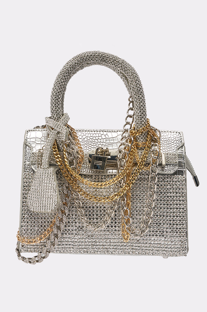 TOP NOTCH EMBELLISHED CHAIN PURSE