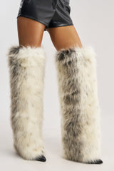 AZALEA WANG LANGLEYE CREAM MULTI SNOW LEOPARD THIGH HIGH FUR BOOT