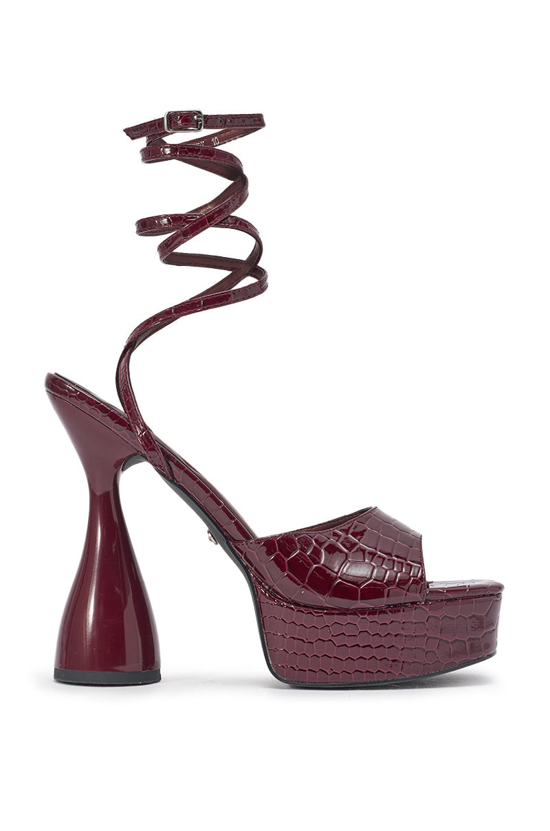 AZALEA WANG MALIK BURGUNDY BLOCK HEEL CROC SANDAL