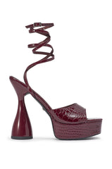 AZALEA WANG MALIK BURGUNDY BLOCK HEEL CROC SANDAL