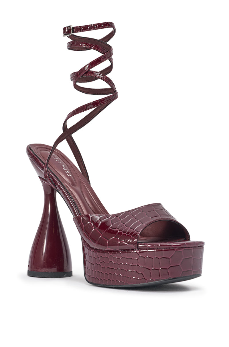 AZALEA WANG MALIK BURGUNDY BLOCK HEEL CROC SANDAL
