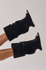AZALEA WANG MARIN BLACK FAUX SUEDE WEDGE BOOTIE
