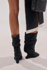 AZALEA WANG MARIN BLACK FAUX SUEDE WEDGE BOOTIE