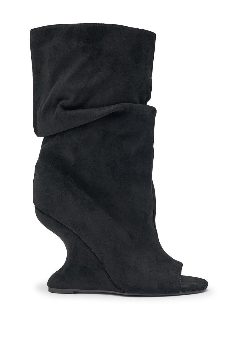 AZALEA WANG MARIN BLACK FAUX SUEDE WEDGE BOOTIE