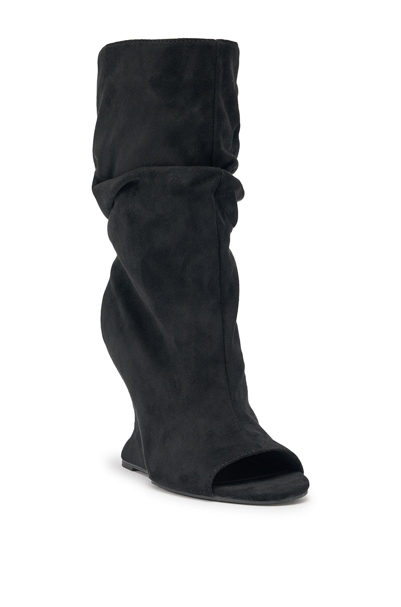 AZALEA WANG MARIN BLACK FAUX SUEDE WEDGE BOOTIE